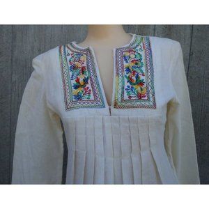 NOS Vtg Cream Embroidered Hippie Wedding Boho Gauze Dress sz 7 Union Made